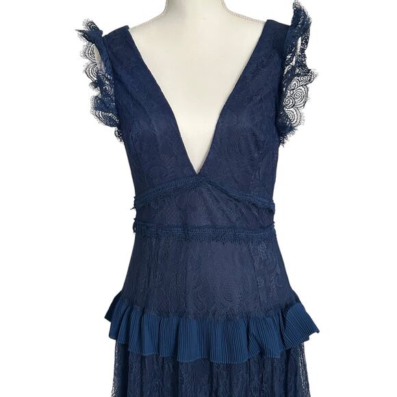 LULUS‎ Marvelous Darling Navy Blue Lace Ruffled Tiered Maxi Dress-Size M - Picture 3 of 9